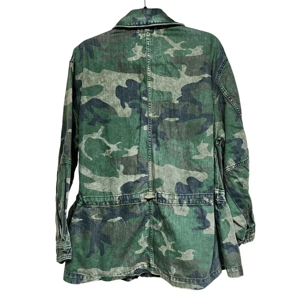 Free People Zippered Camouflage Denim‎ Military Jacket Women’s Size Small